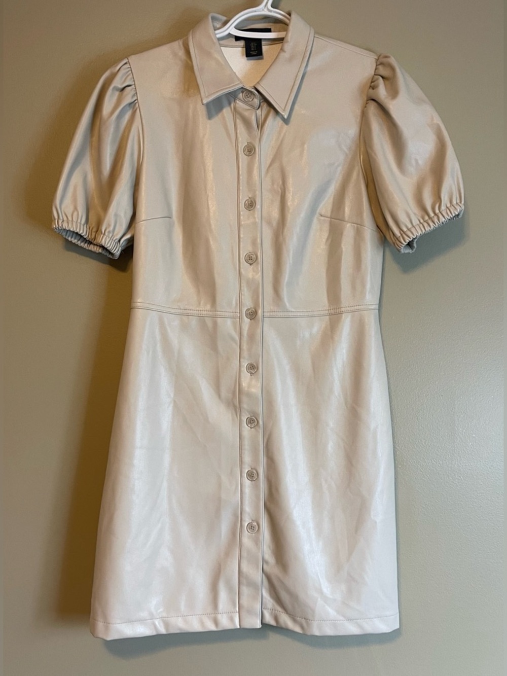 House of Harlow 1960 Faux Leather Puff Sleeve Button Down Mini Dress